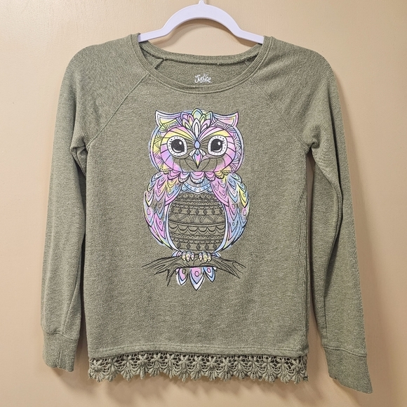Justice Other - 3 for $10 JUSTICE Glitter Owl Pullover Terry Sweatshirt size 12